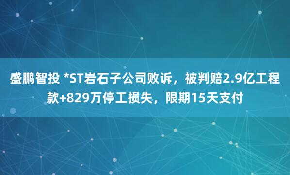 盛鹏智投 *ST岩石子公司败诉，被判赔2.9亿工程款+829万停工损失，限期15天支付