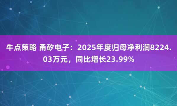 牛点策略 甬矽电子：2025年度归母净利润8224.03万元，同比增长23.99%